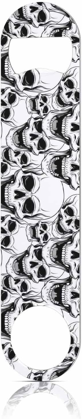 Skull Stainless Steel Bottle Opener Black and White Cranium Grinning Abstract Art Bone Skeleton Flat Beer Bottle Opener Keychain for Home Kitchen Bar Restaurant Party Birthday Gift - skull bottle