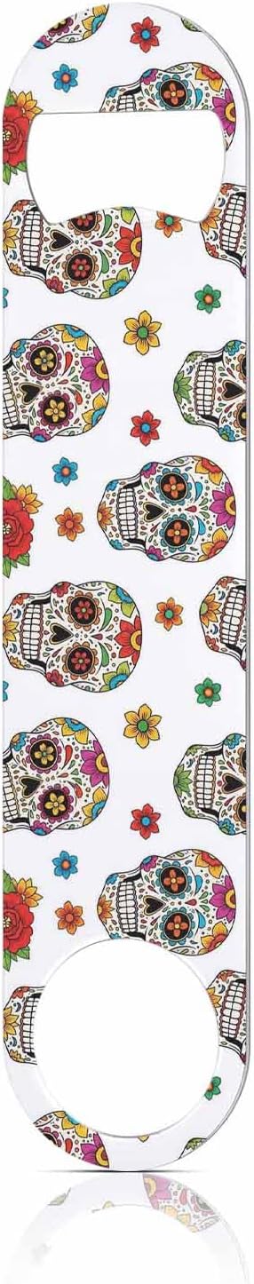 Sugar Skull Stainless Steel Bottle Opener Floral Skeleton Leaf and Flowers Mexico Day of The Dead Halloween Flat Beer Bottle Opener Keychain for Home Kitchen Bar Restaurant Party Birthday Gift - skull bottle