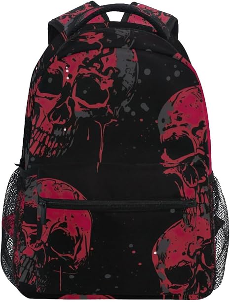 Skull Red Black Children's Backpack, Bookbag for Kids, School Bag for Teens Girls Boys with Name Tag M 20850214 - skull backpack