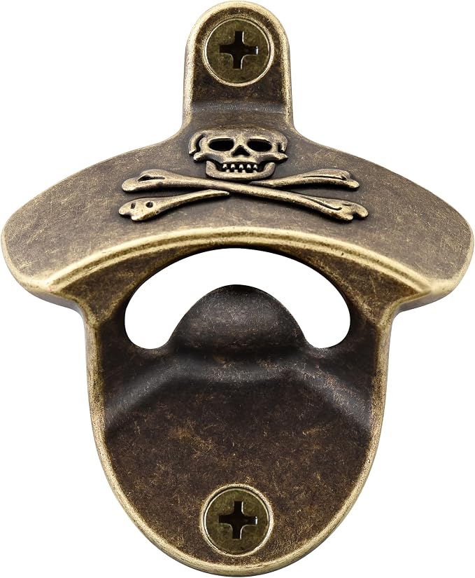 Vintage Skull Wall Mounted Soda Bottle Top Opener Stainless - skull bottle