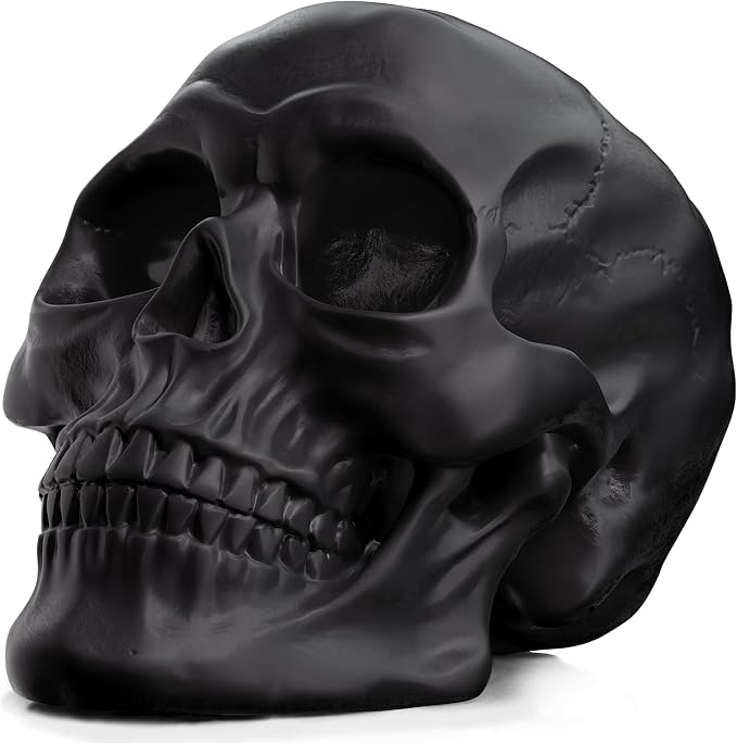 READAEER Resin Skull, Human Head Model for Home Decoration, Halloween Statue, Skull Model for Bookshelf and Desktop (Black) - skull figurine