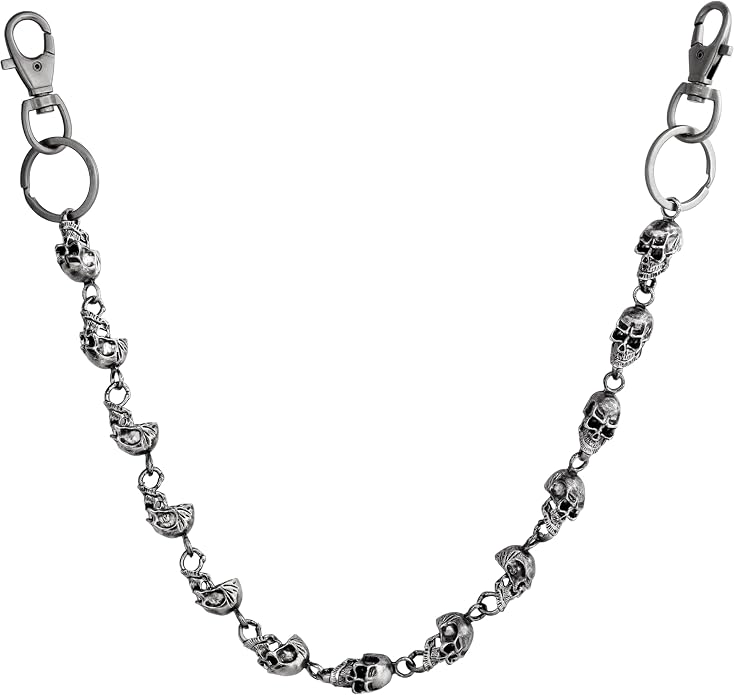 Sacina Gothic Alt Skull Chunky Pants Chain, Silver-tone Wallet Belt Chain, Goth Emo Punk Grunge Accessories, Jewelry Gift for Women - skull wallet