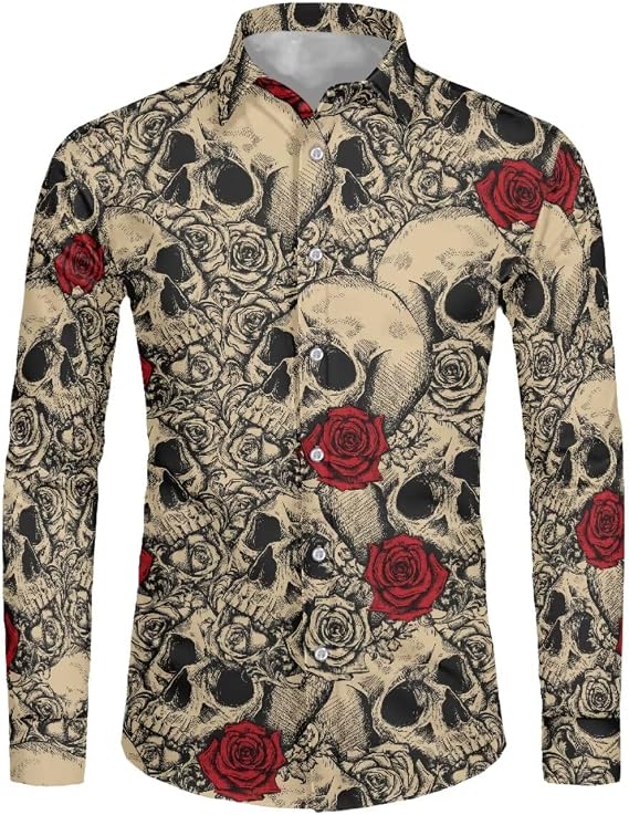Men's Button Down Shirts Long Sleeve Dress Shirts Casual Long Sleeve Button Up Shirt - sugar skull dress