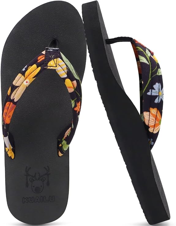 KuaiLu Flip Flops for Women with Arch Support Summer Beach Thong Sandals - sugar skull costume