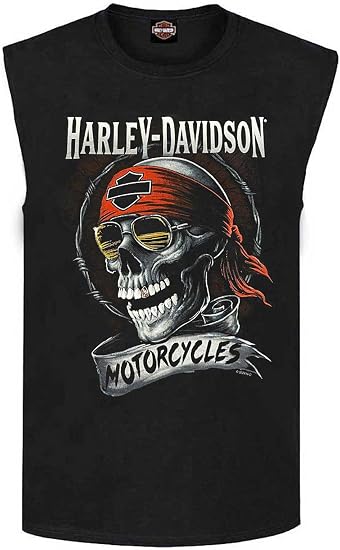 Harley-Davidson Men's Shady Skull Crew-Neck Sleeveless Cotton Muscle Tee, Black - skull tank tops