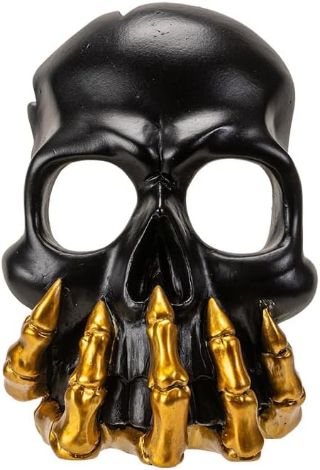 PACIFIC GIFTWARE Black and Gold Skull Candleholder, Decorative Candle Holder Another Addition to Your Halloween Decor. Candleholder Perfect for Any Room - skull candle
