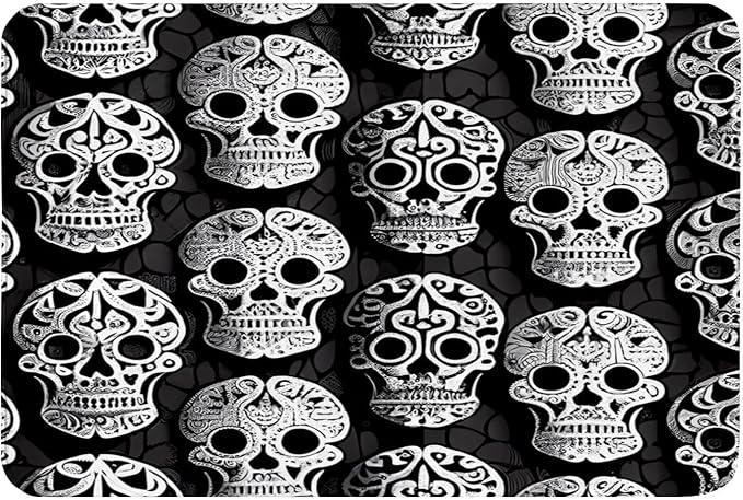 Absorbent and Non-Slip, Suitable for Indoor and Outdoor Entryways Courtyards,Black Sugar Skulls Pattern Flannel Floor Mat Bath Mat，16x24inch - skull floor mat