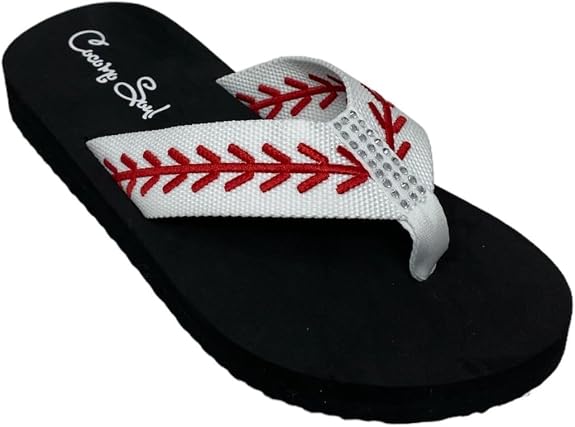 Cocomo Soul Rhinestone Baseball Flip Flops | Embroidered Slippers | Sandals for Women | Bling - sugar skull costume
