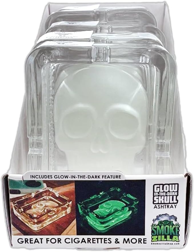 Generic Versatile Multi-Functional Glass Ashtray Ideal for Home, Office, and Beyond (Glowing Skull Ashtray) - skull ashtray