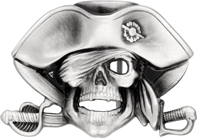 HAQUIL Punk Pirate Skull Belt Buckle for Men Women, Skeleton Punk Belt Buckle for Cowboy Western - skull wallet