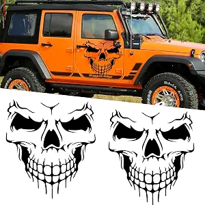 x xotic tech 2PCS Car Exterior Front Hood Truck Trailer Boat Door Window Skull Shape Vinyl Graphic Sticker Decal (22",Black) - skull suitcase