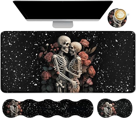 4Pcs Memory Foam Keyboard Wrist Rest Desk Mat Set, Skull - skull coaster