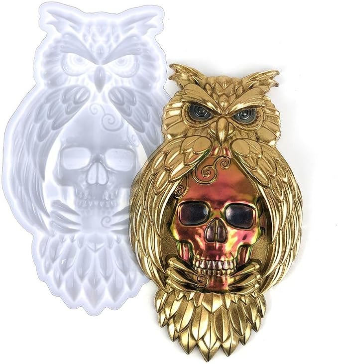 3D Owl Skull Silicone Mold for Epoxy/UV Resin Casting Halloween DIY Craft - skull ashtray