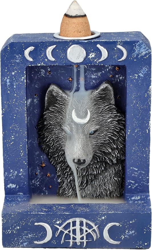 Pacific Giftware 4" Tall Moon Phase Backflow Incense Burner for Spiritual Home Decor, Wolf Figurine - skull incense burner