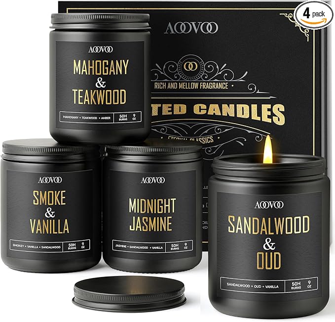 AOOVOO Scented Candles for Men - 4 Pack Candles for Home Scented - skull candle