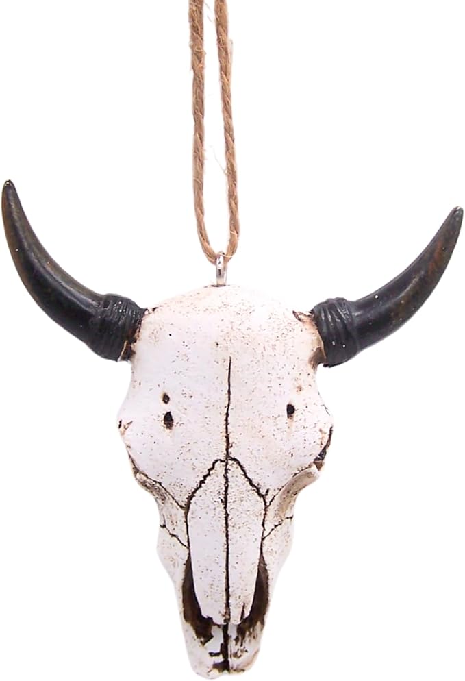 White Cow Skull Christmas Ornament, Holiday Décor, Outdoorsy Tree Decoration, 3.5 Inches - sugar skull ornament