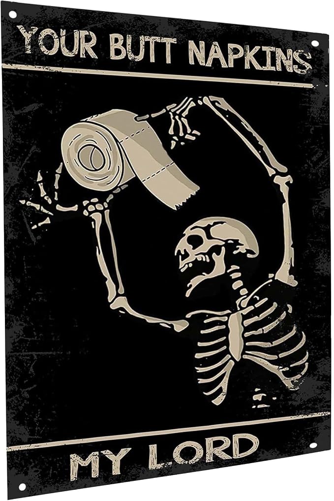 Vintage Metal Tin Sign Funny Sarcastic Party Wall Art Decor Signs Funny Skull Bathroom Signs Medieval Themed Home Room Rustic Toilets Vintage Posters Skull Enthusiast Novelty Gifts My Lady - skull toilet mat