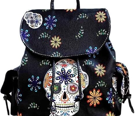 Texas West Western Sugar Skull Backpack With adjustable straps in 4 colors (Black 1)