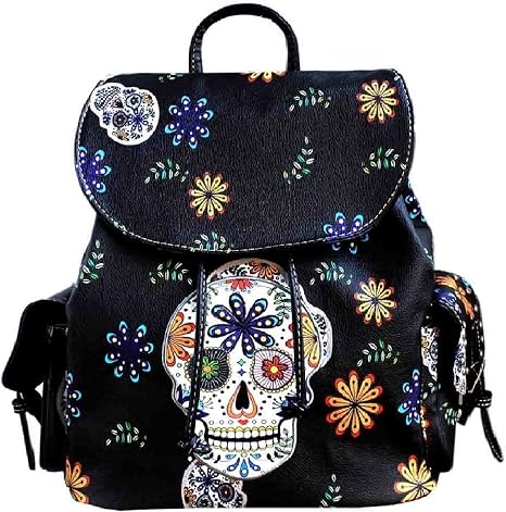Texas West Western Sugar Skull Backpack With adjustable straps in 4 colors (Black 1)