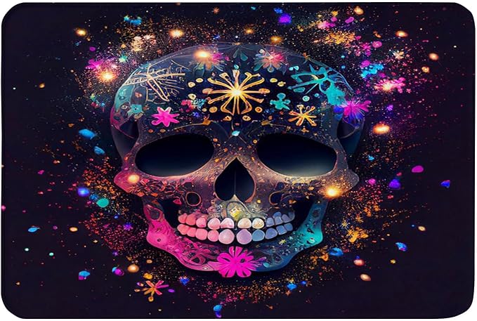 Non-Slip Absorbent Super Bath Mats Comfortable Flannel Bathroom Carpet Bed Rug，Sugar Skull Surrounded with Bright Stars Pattern Bathroom Carpet and Door Mat,16x24in - skull toilet mat