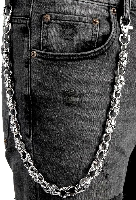 ZEKEE Pants Chain and Wallet Chain for Men Women, Skull & Retro Punk Chain for Jeans, Biker Streetwear Keychain Accessory - skull wallet