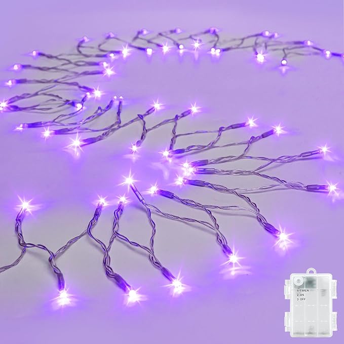cshare Purple Halloween String Lights Battery Operated with Timer, 9.8ft 30 LED Waterproof Fairy Lights with Clear Wire for Wreath, Pumpkin, Window, Porch, Bedroom, Party, Indoor Outdoor Decor - string light