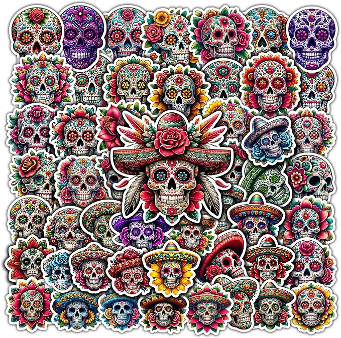 Pack 50 PCS Skull Stickers Halloween Sticker Decals Waterproof for Wall Laptop Bike Car Bumper Helmet Water Bottle - skull backpack
