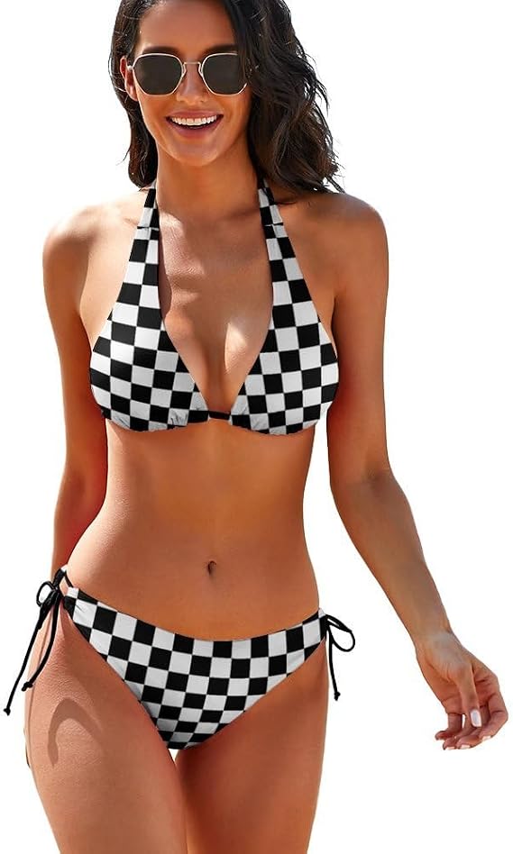 Women's Sexy Two Piece Swimsuit Halter Top and Thong Bathing Suit Bikini Sets Push Up Swimwear Beachwear - skull swimsuit