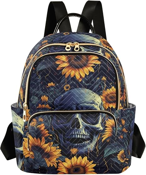 ALAZA Skull and Sunflowers Women’s Backpack Purse Causal Daypack Work Travel College Business Trip Bag Shoulder Bag - sugar skull handbags for sale