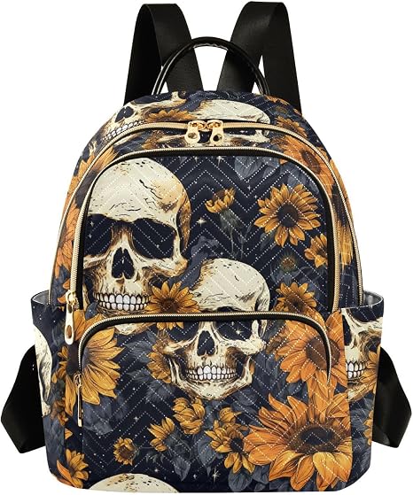 ALAZA Skull Sunflowers Stars Women’s Backpack Purse Causal Daypack Work Travel College Business Trip Bag Shoulder Bag - skull backpack