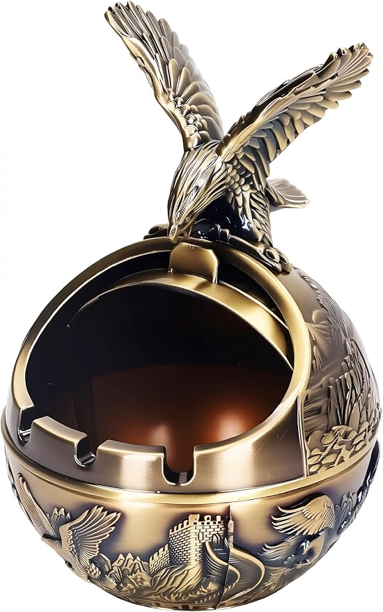Vintage Metal Ashtray With Lid Windproof Eagle Ashtray for Cigarettes - skull ashtray