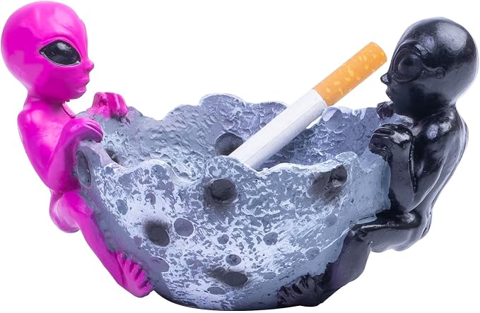 5.12" Home Ashtray, Outdoor Ash tray for Cigarettes and Cigars, Alien Ashtrays, Alien Gift Decor for Home Office (Black) - skull ashtray