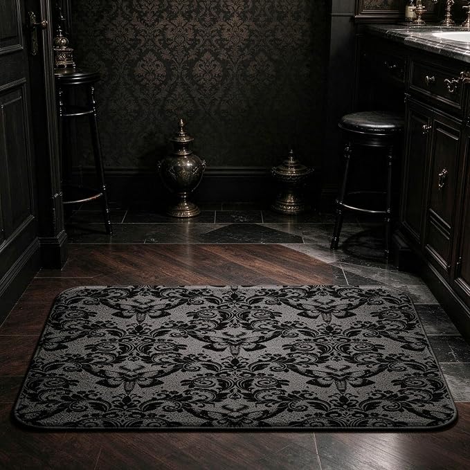 Feelyou Gothic Death Moth Damask Bathroom Rugs Bath Mats 16"x24" - skull floor mat