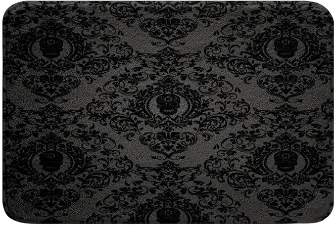 Feelyou Black Vintage Damask Floral Bathroom Rugs Bath Mats 16"x24" - skull carpet