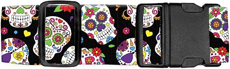 Luggage Straps for Suitcases Travel Belt Accessories, Cute Suitcase Strap, Adjustable Luggage Belt Strap, Heavy Duty with Quick-Release Buckle Luggage Strap Cool Flower Skull - skull suitcase