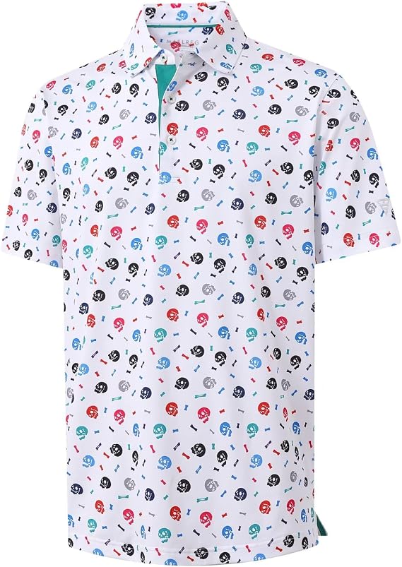 M MAELREG Mens Golf Shirt Short Sleeve Dry Fit Print Patterns Collared Polo - skull tshirt