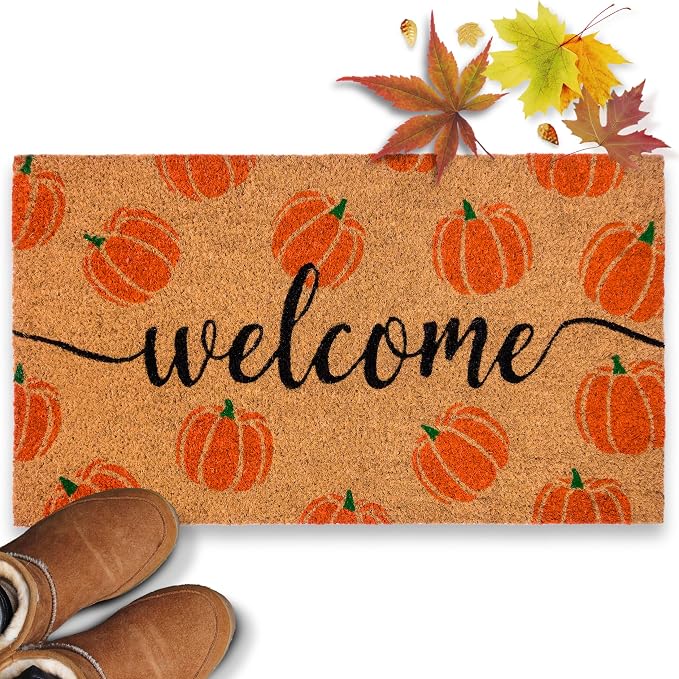 Pumpkin Door Mat 30x17 Inch, Fall Welcome Mat Coir, Halloween Doormat - skull floor mat