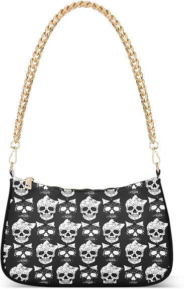 Shoulder Bags for Women Skeleton Skull and Rose Flowers Hobo Tote Handbag Small Clutch Purse with Zipper Closure - sugar skull handbags for sale