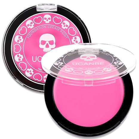 UCANBE Pink Face Body Paint Makeup Foundation, Professional Waterproof Cream Greasepaint, Non-Toxic Face Painting Kit for Halloween Makeup, Sugar Skull SFX Cosplay, Special Effects Costume & Parties - sugar skull makeup