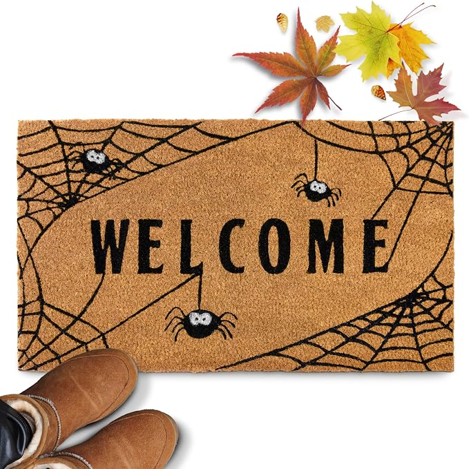 Spiderweb Doormat 30x17 Inch Spider Web Welcome Mat Halloween Coir Door Mat - skull floor mat