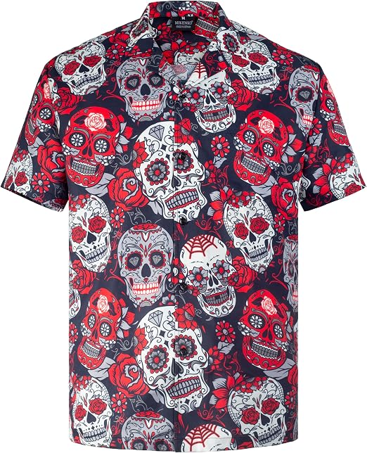 MIKENKO Funny Mens Hawaiian Shirts Short Sleeve Button Up Beach Summer Button Down Hawaiian Shirt for Men Big and Tall - skull tshirt