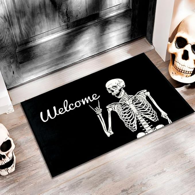 Skull Doormat 17×29 Inch Halloween Door Mat Funny Skull Welcome Mat Indoor