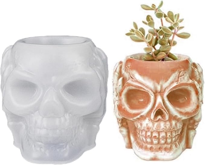 Skull Silicone Mold, Epoxy Resin Concrete Mold for Storage Box, Candle Holder, Succulent Planter Flower Pot, Plaster Cement Clay DIY Craft Mould - skull ashtray