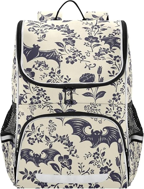 Goth Bat Flowers Backpack for School Bag Teen Kids Boys Girls - skull backpack