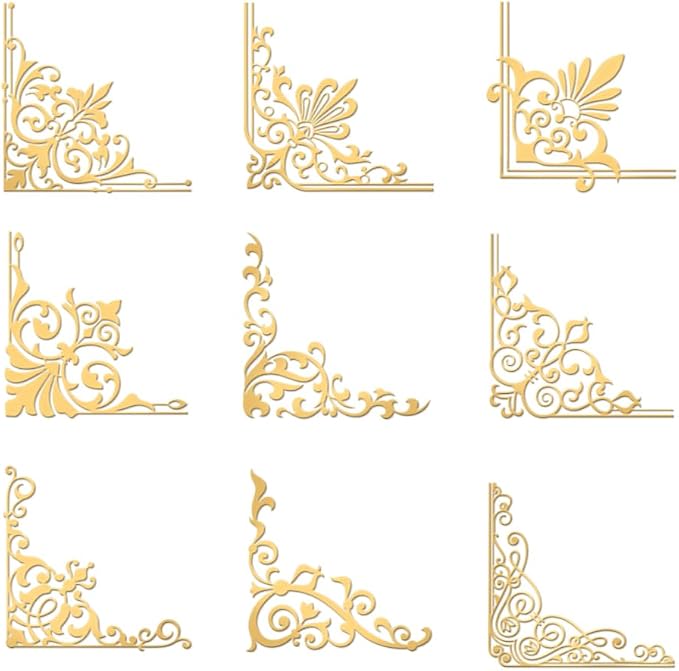 OLYCRAFT 9pcs 1.6x1.6 inch Golden Metal Stickers Vintage Border Stickers Self Adhesive Gothic Border Energy Stickers Golden Epoxy Stickers for DIY Scrapbooks Epoxy Resin Decoration - skull sticker