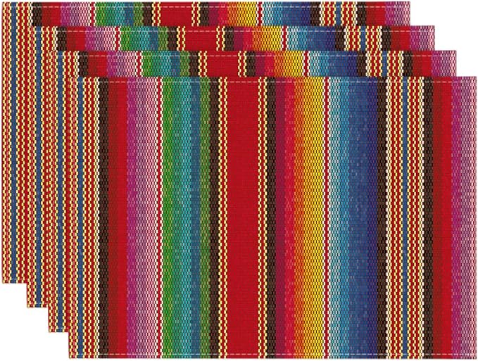 Artoid Mode Colorful Stripes Dia De Los Muertos Fiesta Mexico Placemats Set of 4, 12x18 Inch Spring Table Mats for Party Kitchen Dining Decoration - skull floor mat