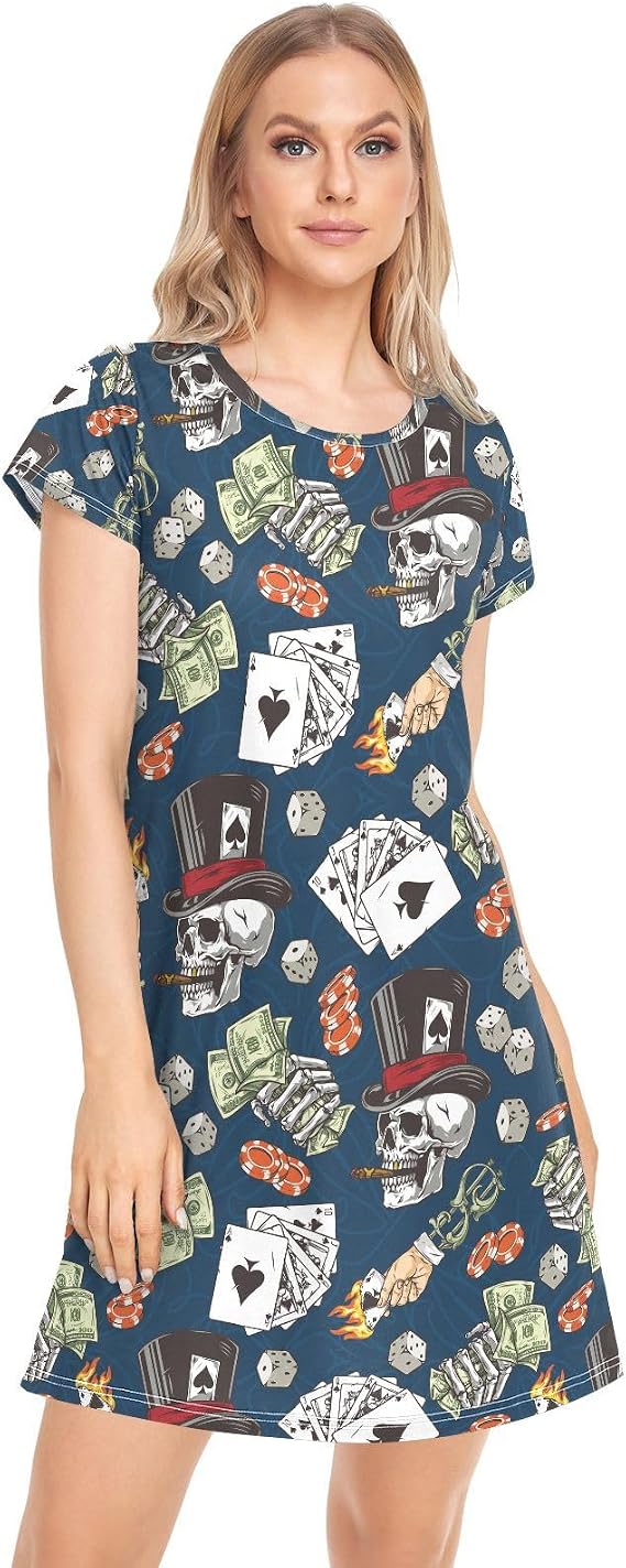 vvfelixl Womens Nightgown Cute White Gooses Short Sleeve Nightgowns for Women Sleepwear Night shirt Sleep Dress S-XXL - skull pajamas