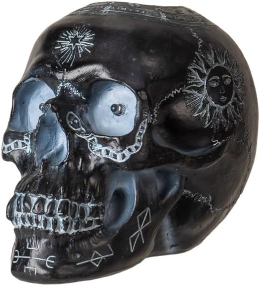 Pacific Giftware Ouija Skull Candle and LED Light, Candle Holder and LED Light Skull, Black Skull Head with Ouija Symbols Decorative Halloween Skull Head - skull candle