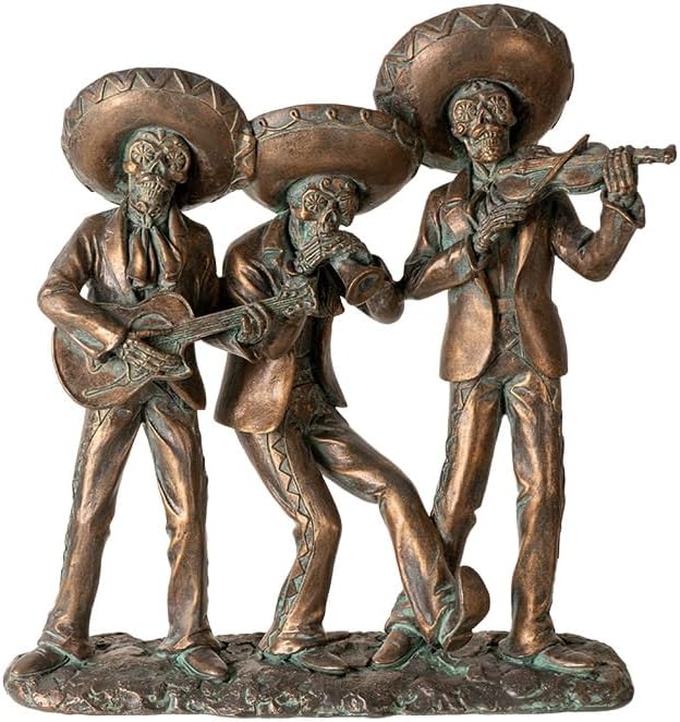 Pacific Giftware Mariachi Trio Figurines, Rusted Bronze, Cold Cast Resin, 3 Skull Mariachi Band - skull figurine
