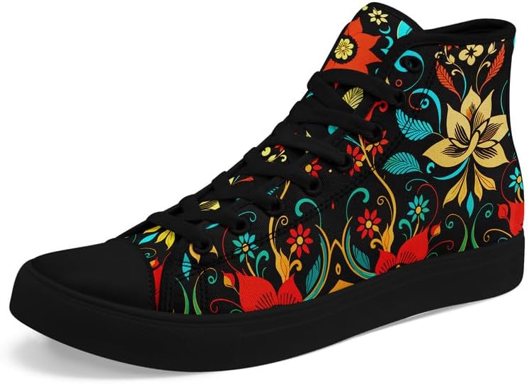 Women's High Top Canvas Sneakers Psychedelic Floral Swirl Print Retro Casual Skate Shoes for Streetwear Fashion Walking Shoes - sugar skull boots